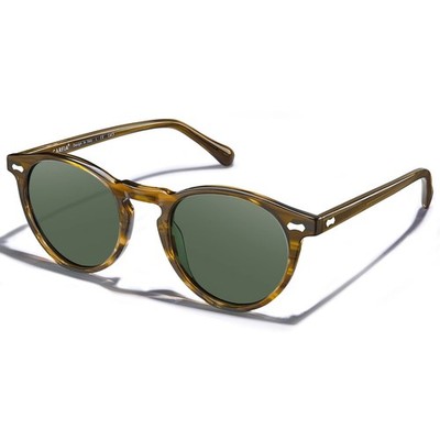 Polarized Sunglasses Men Men Driving Glasses Round Frame with Leather Case