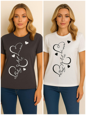 Damen Love Me Baby Herz Print Freizeit T-Shirt Damen Kurzarm Oberteil