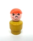 Vintage Fisher Price Little People Mad Boy Bully Yellow Wood Body Head Red Cap