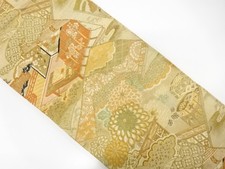 7539591: JAPANESE KIMONO / ANTIQUE MARU OBI / WOVEN MANSION KIKU