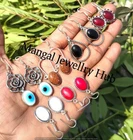 Ethnic Evil Eye & Mix Gemstone 925 Sterling Silver Plated Earrings Lot Jewellery