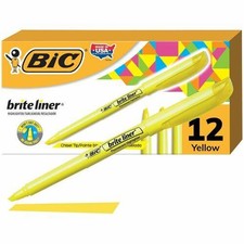 BIC Brite Liner Highlighters, Chisel Tip, 12-Count Pack of Yellow BL11YW