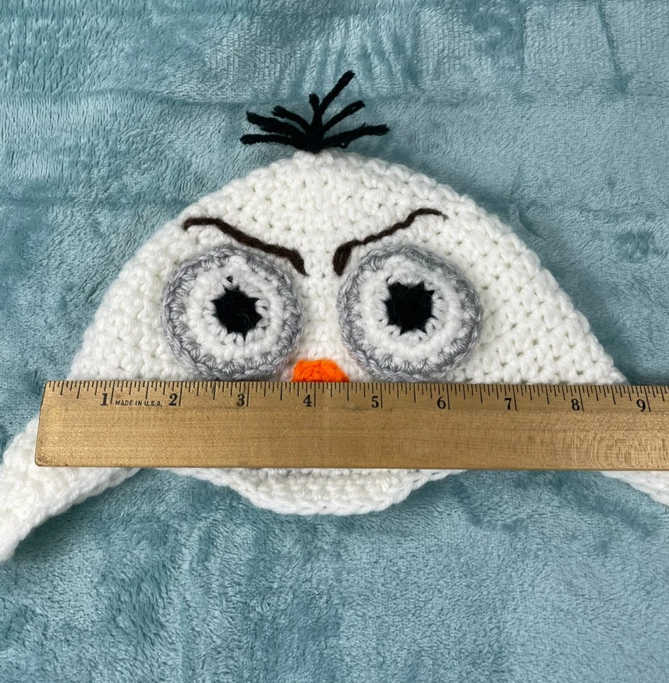Hecho a mano Crochet Olaf muñeco de nieve sombrero blanco y naranja gorro niños gorra de invierno Foto 3 de 4