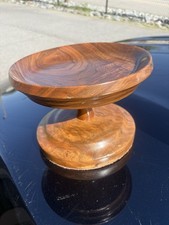 Handcrafted Turned Wooden Pedestal Bowl Vintage Farmhouse Raw Rustic Natural