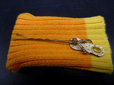 Gold Tone Sandel Bobby Pin Enameled with Gems or Rhinestones Vintage