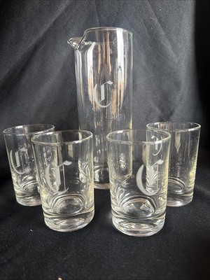 VNT Glass Barware Martini Set Of 5 (4 Glasses And 1 Pitcher) Monogramed MCM