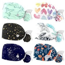 Pack Unisex Bouffant Surgical Scrub Caps Polyester Adjustable Dinosaur Stars