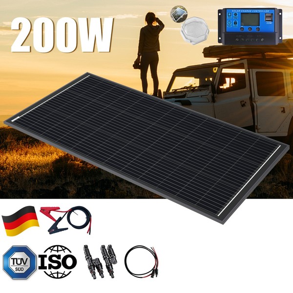 200 Watt Solarpanel 200W Mono Solarmodul Kit Fur Wohnmobil Batterie Haus Boot-image