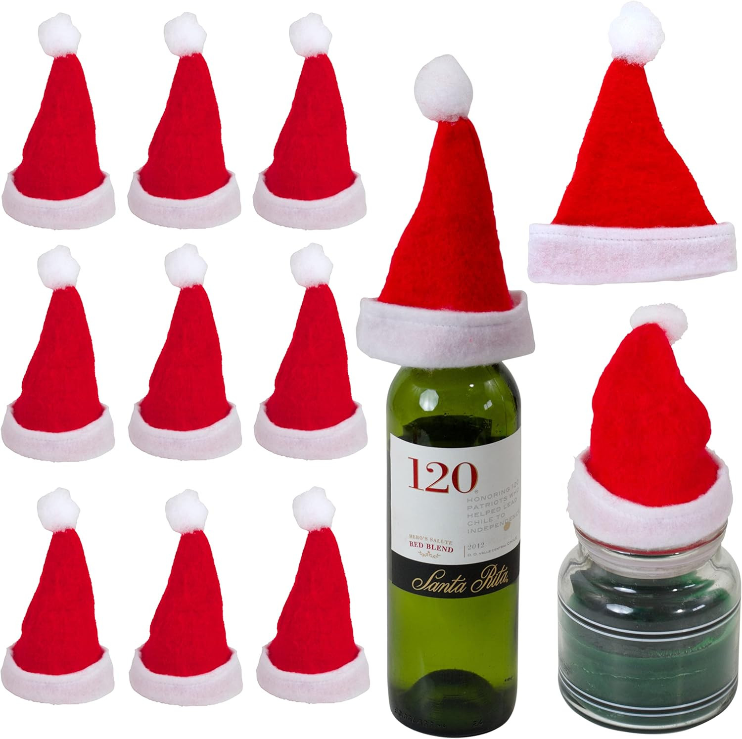 12 Mini Red Santa Hats 6 x 4.5 Inches Fun Holiday Costume Headwear Decor