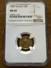 1987 $5 American Gold Eagle 1/10 Oz MS69 NGC Roman Numerals