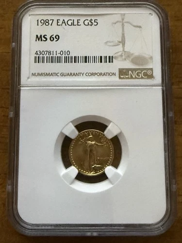1987 $5 American Gold Eagle 1/10 Oz MS69 NGC Roman Numerals