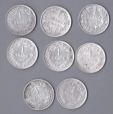 Lot de 8 pieces de 1 Franc belge en argent 835 ALBERT I - 40g