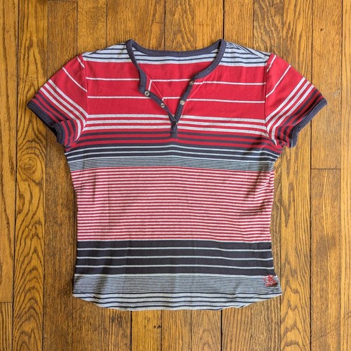 Vintage 90s Y2K Calvin Klein Damen Shirt Medium ish Striped Henley