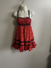 NWT Urban Outfitters Dress Size XS Red Floral Black Lace Ruffle Mini Boho