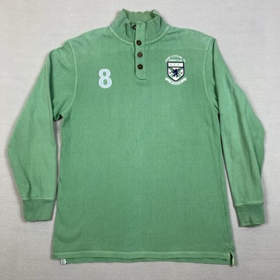Crew Clothing Company Men's Green 1/4 Button Rugby Sweatshirt Jumper Size Large