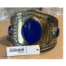 Rare Aureus + Argent Alexandria Cuff Bracelet Gold/Blue Lapis Lazuli India NEW