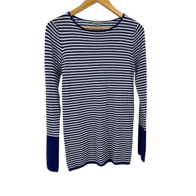 Neiman Marcus Cashmere Striped Sweater Navy Blue Womens M