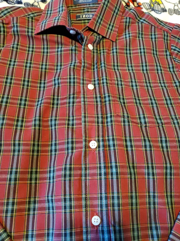  Camisa IZOD Niños LS Talla 12 Regular Abotonada Roja Cuadros Vacaciones Navidad Foto 2 de 4