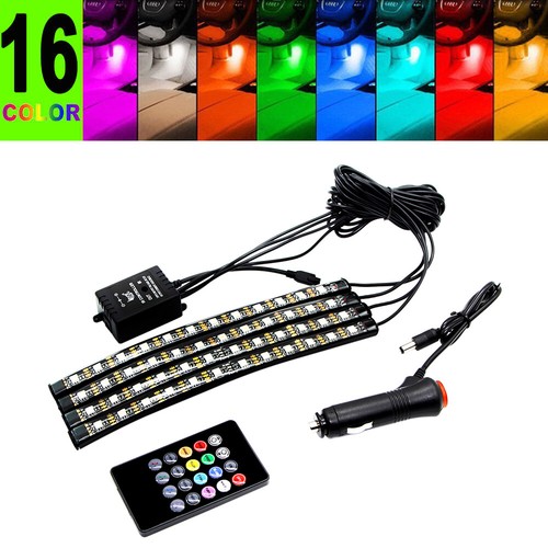 4PCS 12LED Car Interior IR Wireless Remote Control Atmosphere Neon Lights Strip