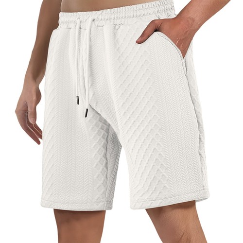 Pantaloncini uomo casual tinta unita retrò larghi e texture sport e casual spiaggia - Foto 7 di 33