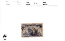 United States Postage Stamp, #233 Used, 1893 Columbus (AK)