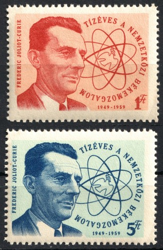 Frédéric Joliot Curie Nobel physics chemistry HUNGARY LABEL CINDERELLA VIGNETTE