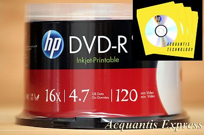 50 HP 16X DVD-R WHITE InkJet Printable DVD CB + 100 Yellow CD/DVD Paper Sleeve