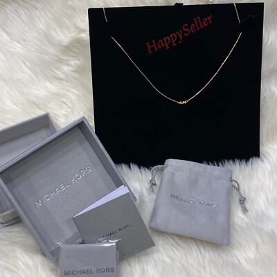 MICHAEL KORS Necklace MK Logo Gold Plated With Silver Gift Box RARE NEW