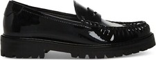 Steve Madden Women's Madelyn Lug Sole Penny Loafer, Black Crinkle Size 6.5M