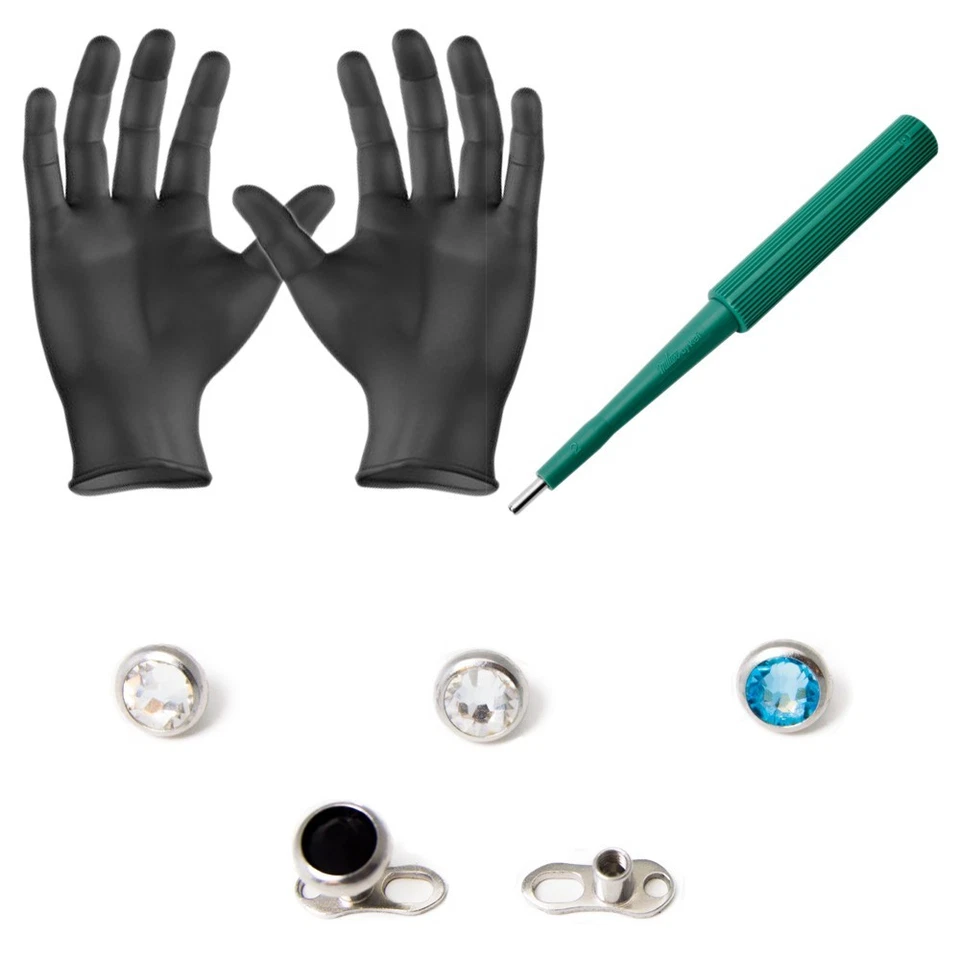 LUXE MODZ Piercing Kit Dermal Anchors tops Dermal Bases Puncher and Gloves 8 Pieces