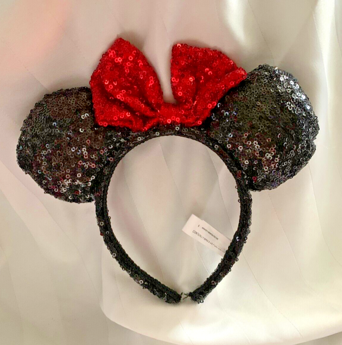VTG Diana Did It 1996 Disney Black Sequin Minnie Mouse Ears Red Heart Bow 1990s Disney-Park Minnie Mouse Red Sequin Bow Love Heart Ears  main image 2