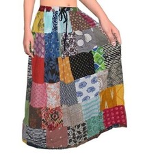 Indian Vintage Handmade Rayon Patchwork Hippy Gypsy Boho Maxi Women Long Skirts