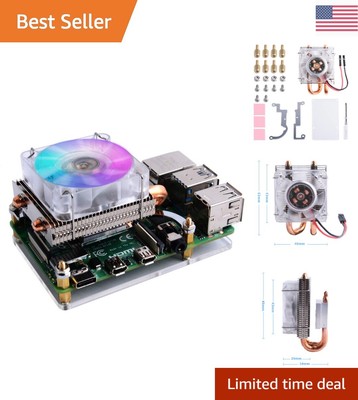 Aluminum Heatsink for Raspberry Pi 4 - Low-Profile CPU Cooler with RGB Fan