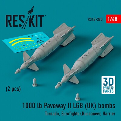 1000 lb Paveway II LGB (UK) bombs 2pcs (3D Printed) Scale 1:48 ResKit RS48-0380