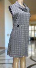 Papillon Cowl Neck Sweater Dress Short Sleeve Plaid Grey W/ Pockets Size XL (10)