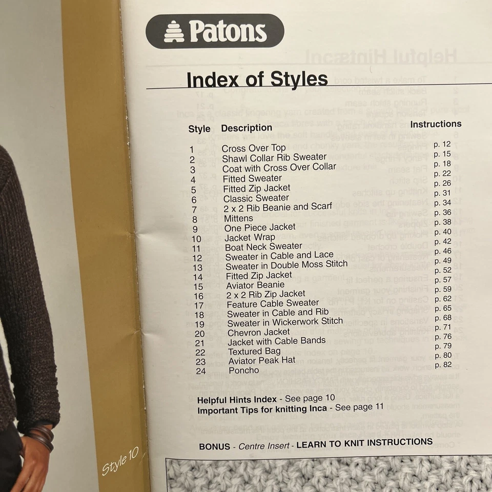 Patons Knitting Pattern Book 1231 ~ Inca ~ Women's Jackets Jumpers Beanies   - Image 4 of 4