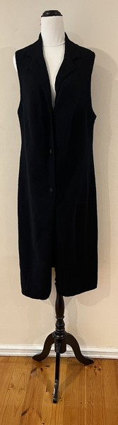 Morgan Spencer Long Wool Black Sleeveless Button Up Cardigan Size 12