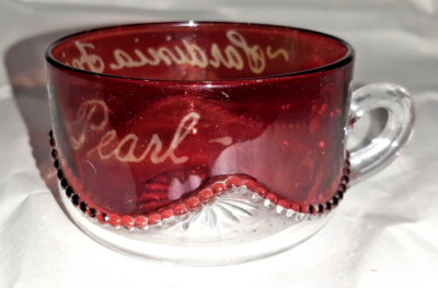 Antique Ruby Stained Flash EAPG Cup Bead Swag SARDENIA World's fair 1902 ''PEARL''