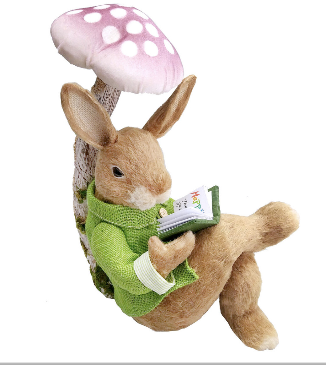 Sisal Bunny Rabbit Reading Book Under Mushroom, 14
