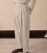 Double-pleated High-Waist Pants Men's Business Casual Trousers Naples Straight