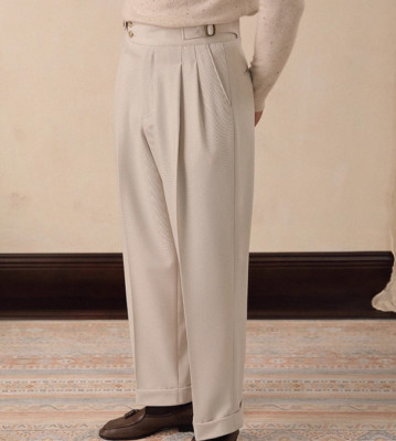 Double-pleated High-Waist Pants Men's Business Casual Trousers