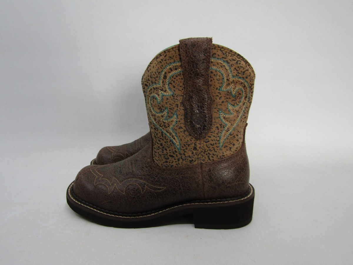 Ariat Fatbaby Womens Size B Brown Suede Cheetah Print Cowboy Western  Boots