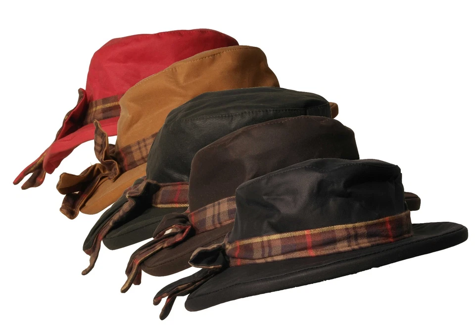 Walker & Hawkes Ladies Wax Riding Thelma Bow Knot Hat W Tartan 100% Waxed Cotton