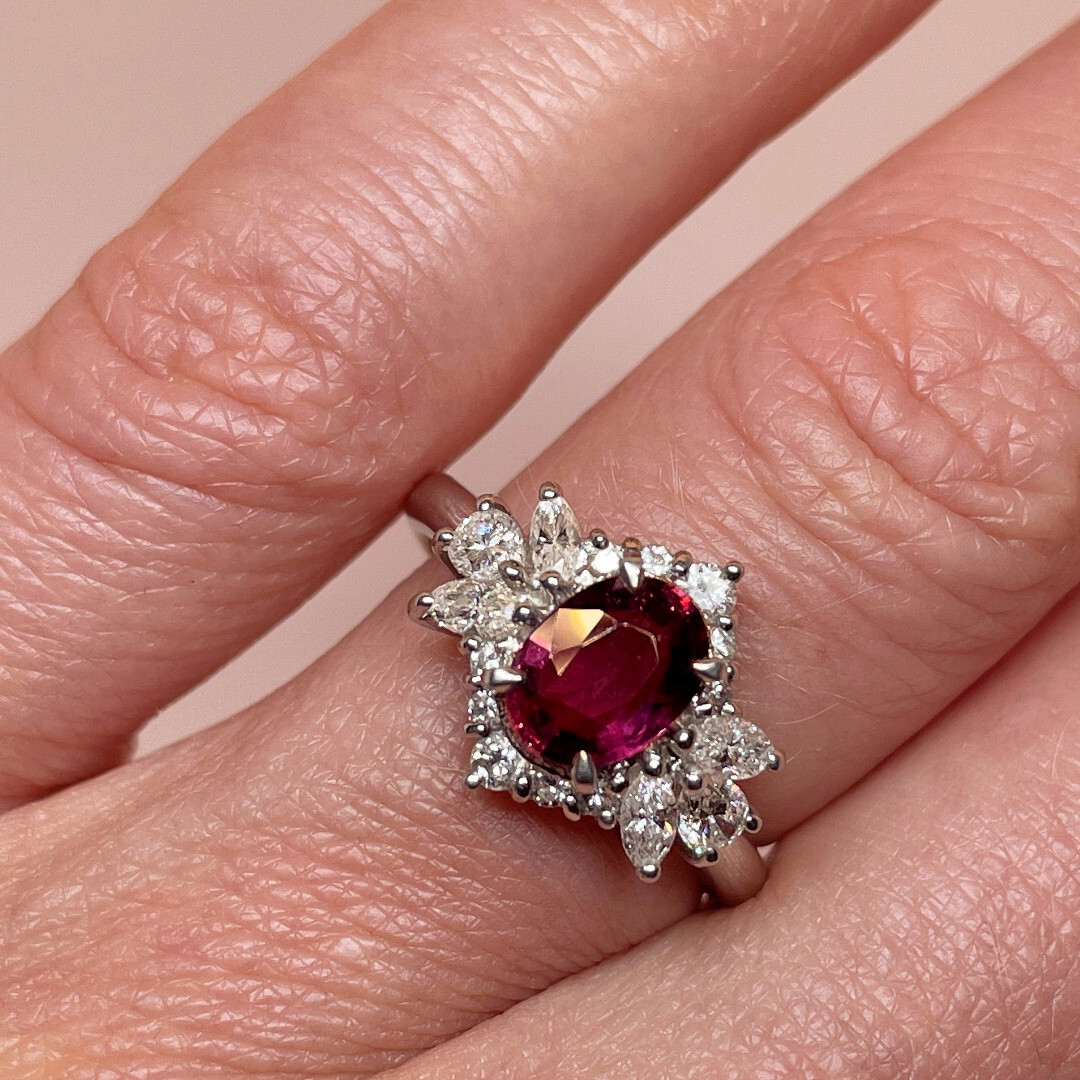 Deep Red Ruby Diamond Ring Platinum Dark Purplish… - image 5