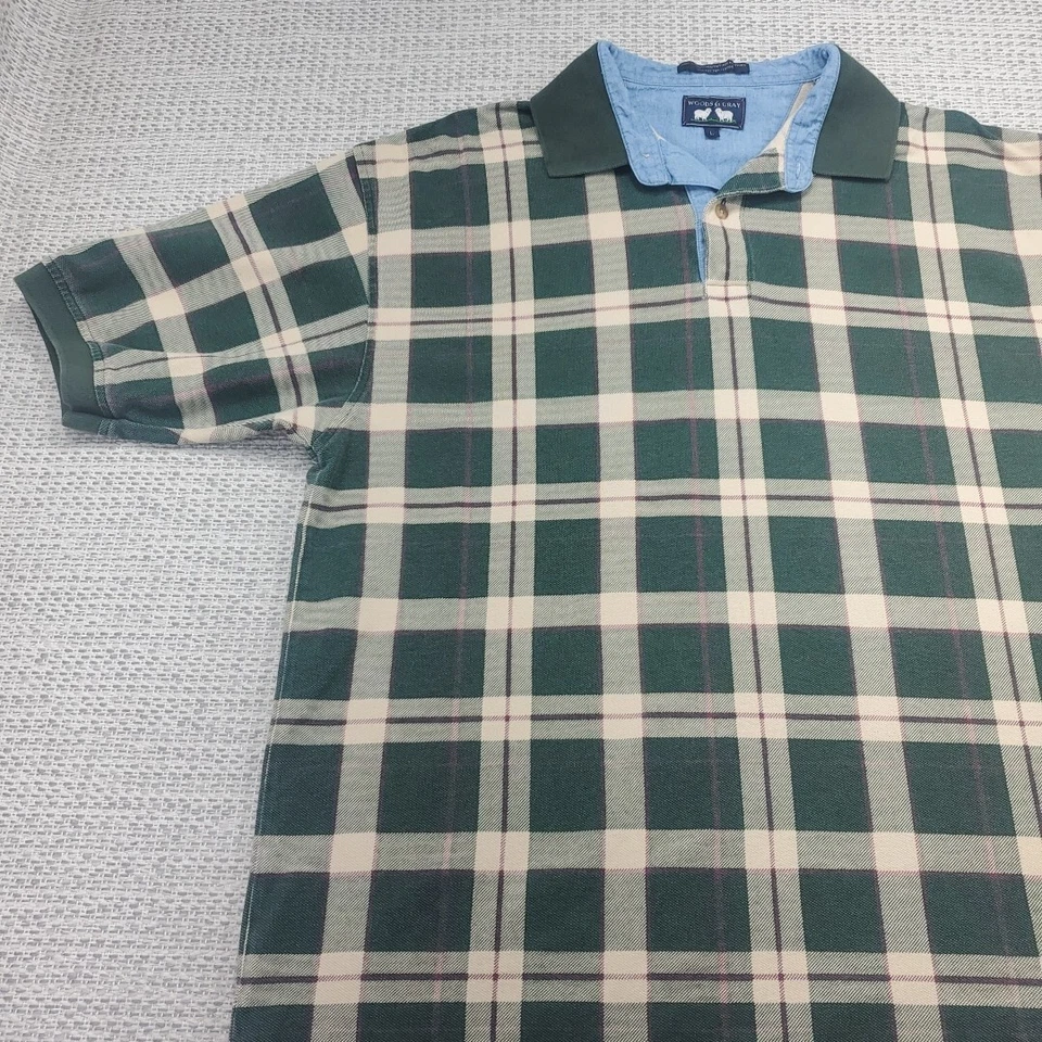 Винтажный Woods серый длинным рукавом рубашка-поло мужской большой зеленый клетку дерева прочная тема - Изображение 3 из 4