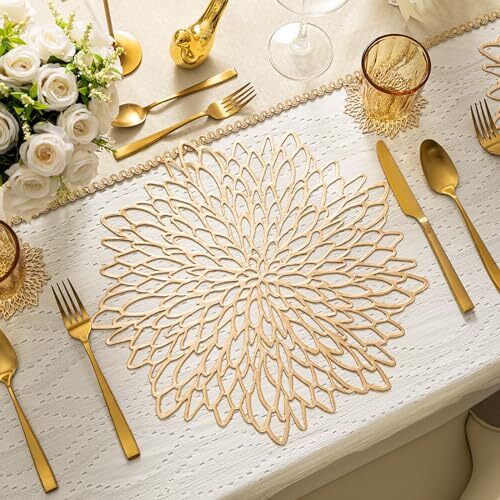 Placemats Set of Table Mats Charger Plates Place Mats & Pcs Coasters 8 Gold - Bild 3 von 6