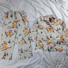 Nick And Nora Kids Medium 8 Pajamas Top And Pants Ducks Skiing Winter Warm