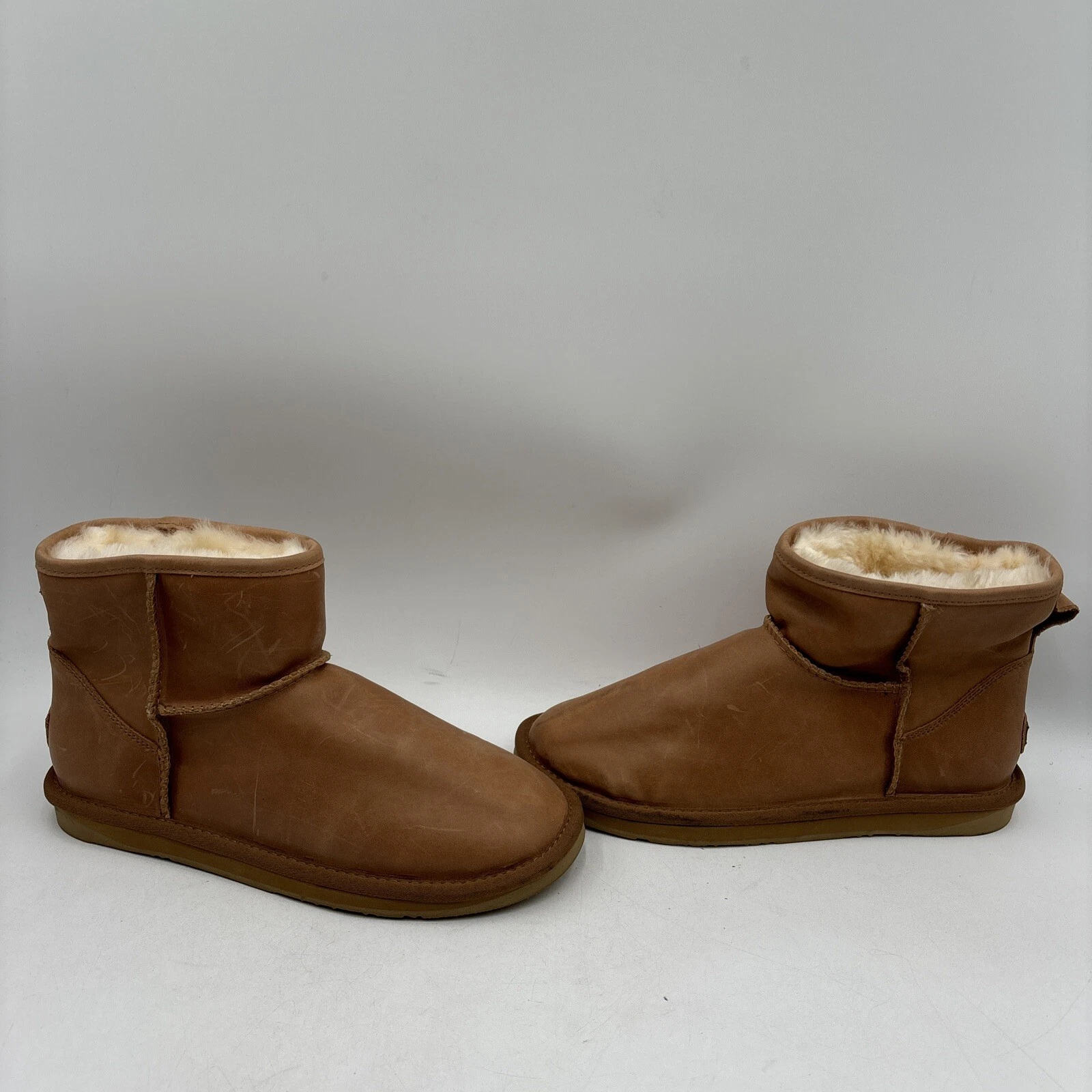 Australia Luxe COSY X SHORT Tan Leather Shearling Lined Snow Boots, Men’s 10