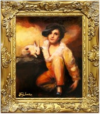 Enfant - Grande Maître - 34x30Cm Tableau À L'huile Fait Main Toile Cadre Image