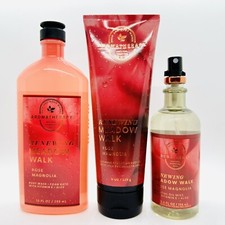 3 PCS BATH  BODY WORKS RENEWING MEADOW WALK ROSE MAGNOLIA BODY WASH CREAM MIST